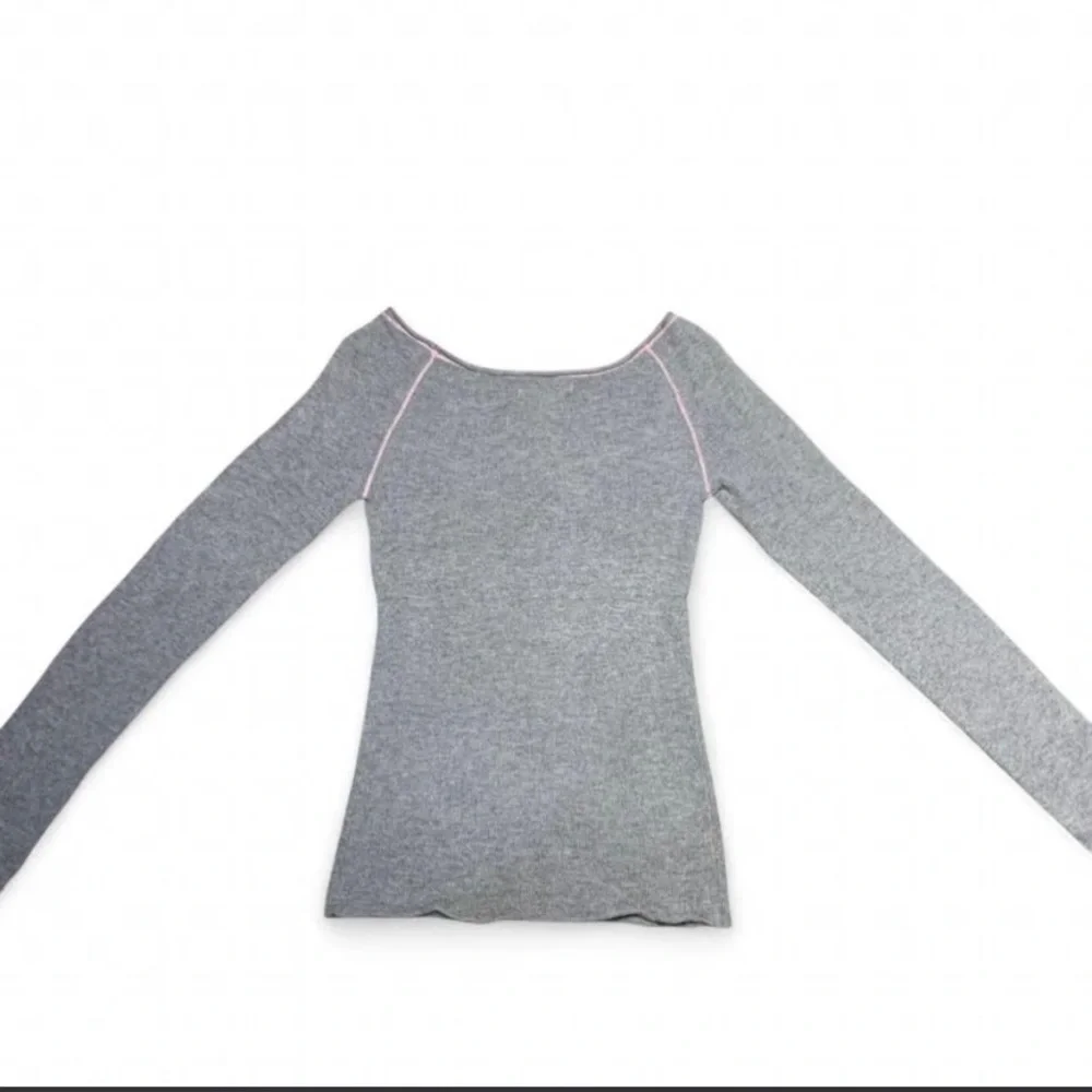 Abercrombie & Fitch RARE Y2K Cashmere Angora Knit Top Contrast Pink Stitching S - Picture 3 of 8